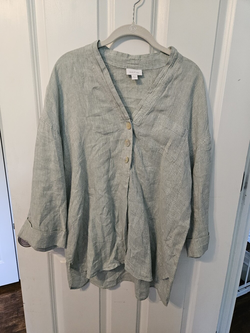 J.jill Purejill 100% Linen Sage Button Front Women's Top